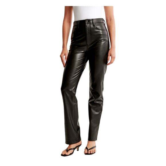 Abercrombie & Fitch Black Vegan Leather 90s Straight Ultra High Rise Pants 28/6 - Picture 1 of 13